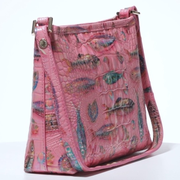 BRAHMIN Pink Sardine Crossbody Limited Edition glossy Melbourne croc embossed - Picture 5 of 9